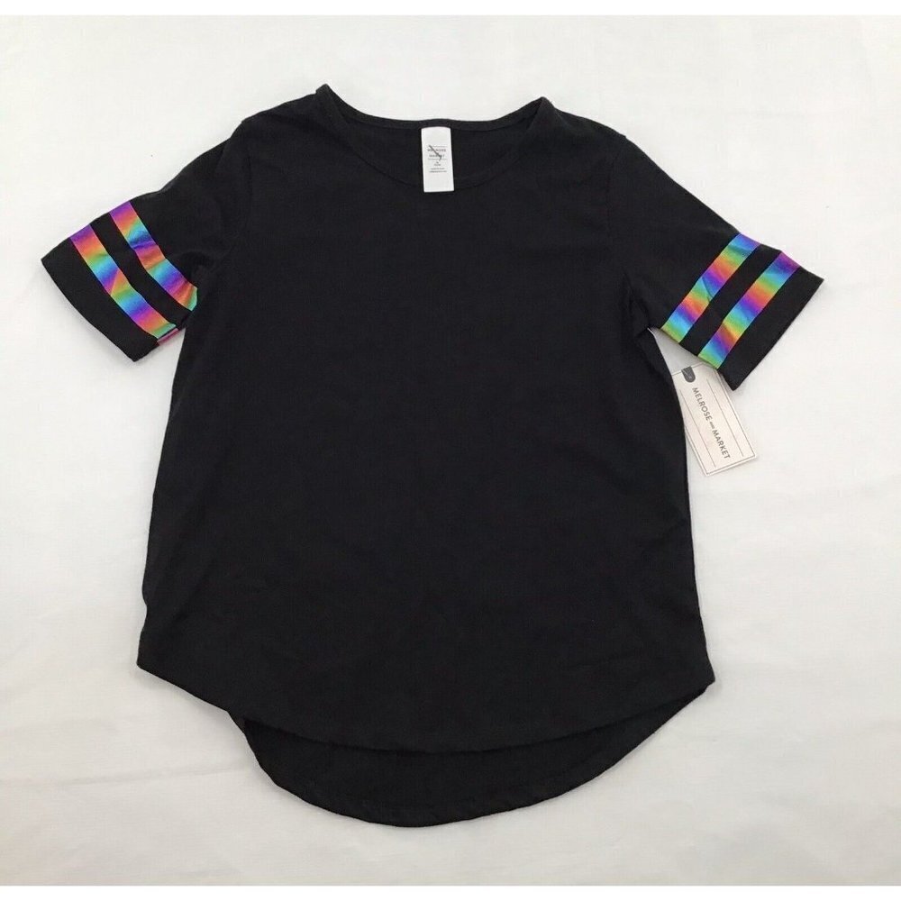 Melrose And Market Girls Size XL Black Short Sleeve T-shirt Rainbow Stripe